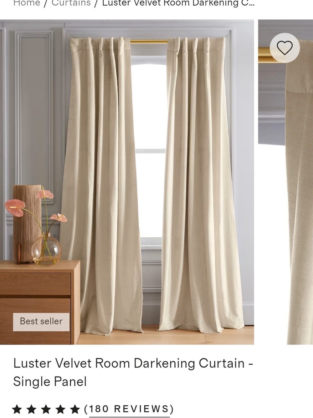 Quince 48x96 True Blackout Luster Velvet 1 Curtain Panel Champagne 48"x96"